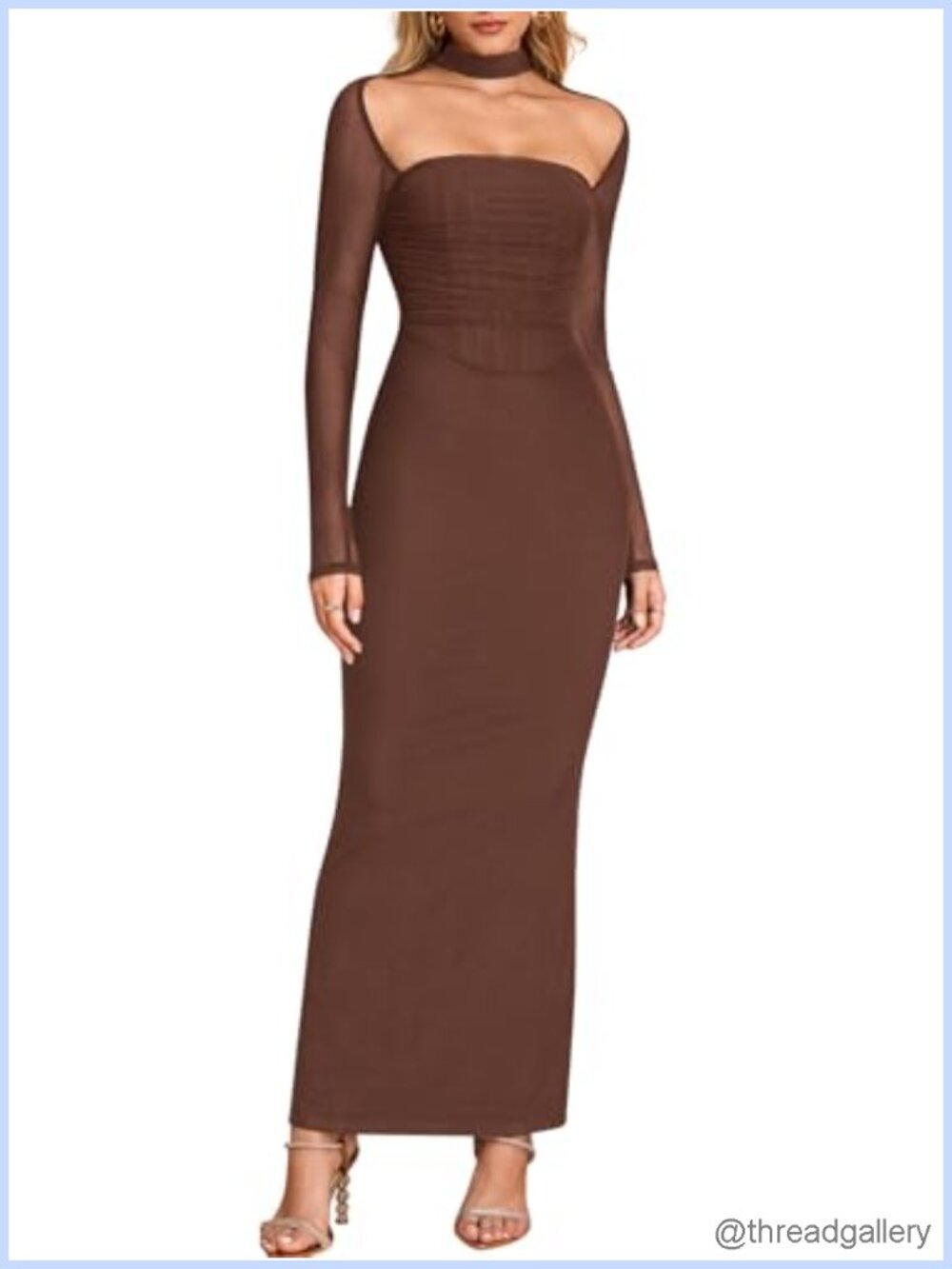 Long Sleeve Corset Halter Bodycon Maxi Dress Wedding Guest Formal